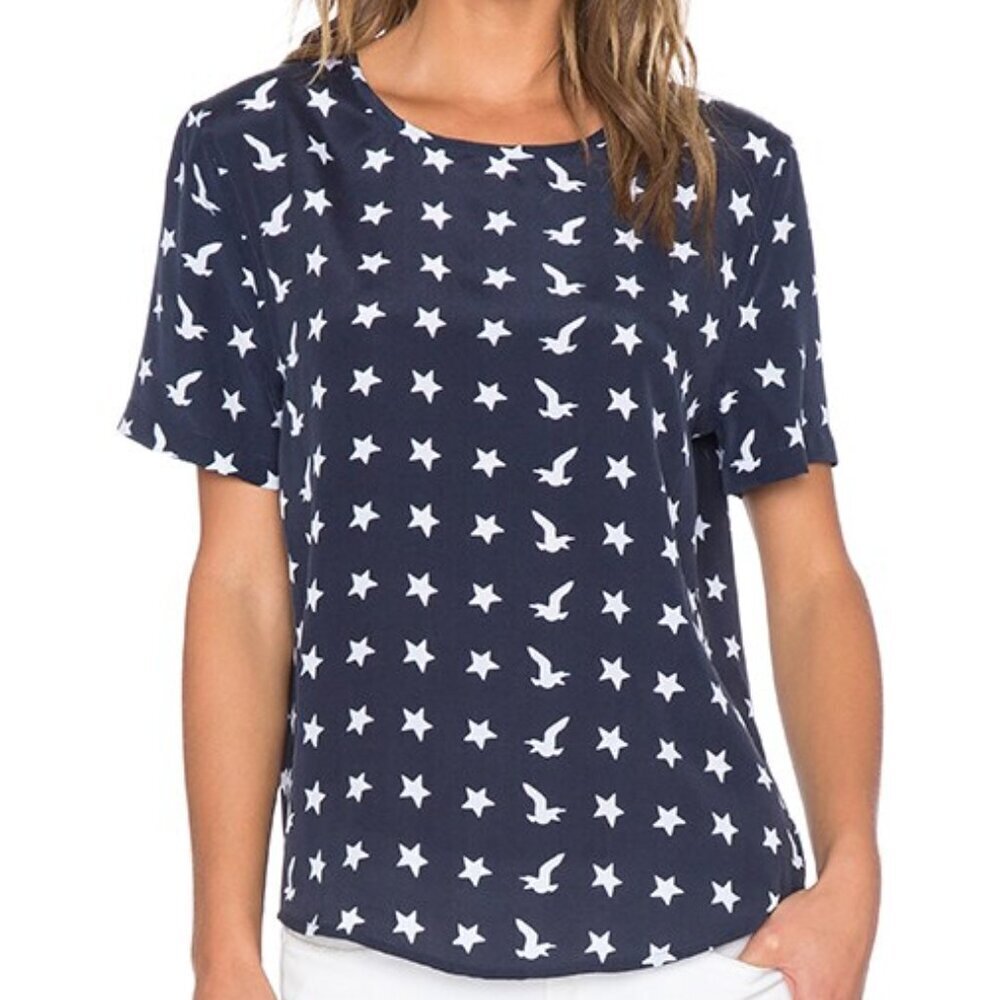 Equipment Femme Osprey Stripe Printed Riley Tee Navy Blue Blouse Size XS